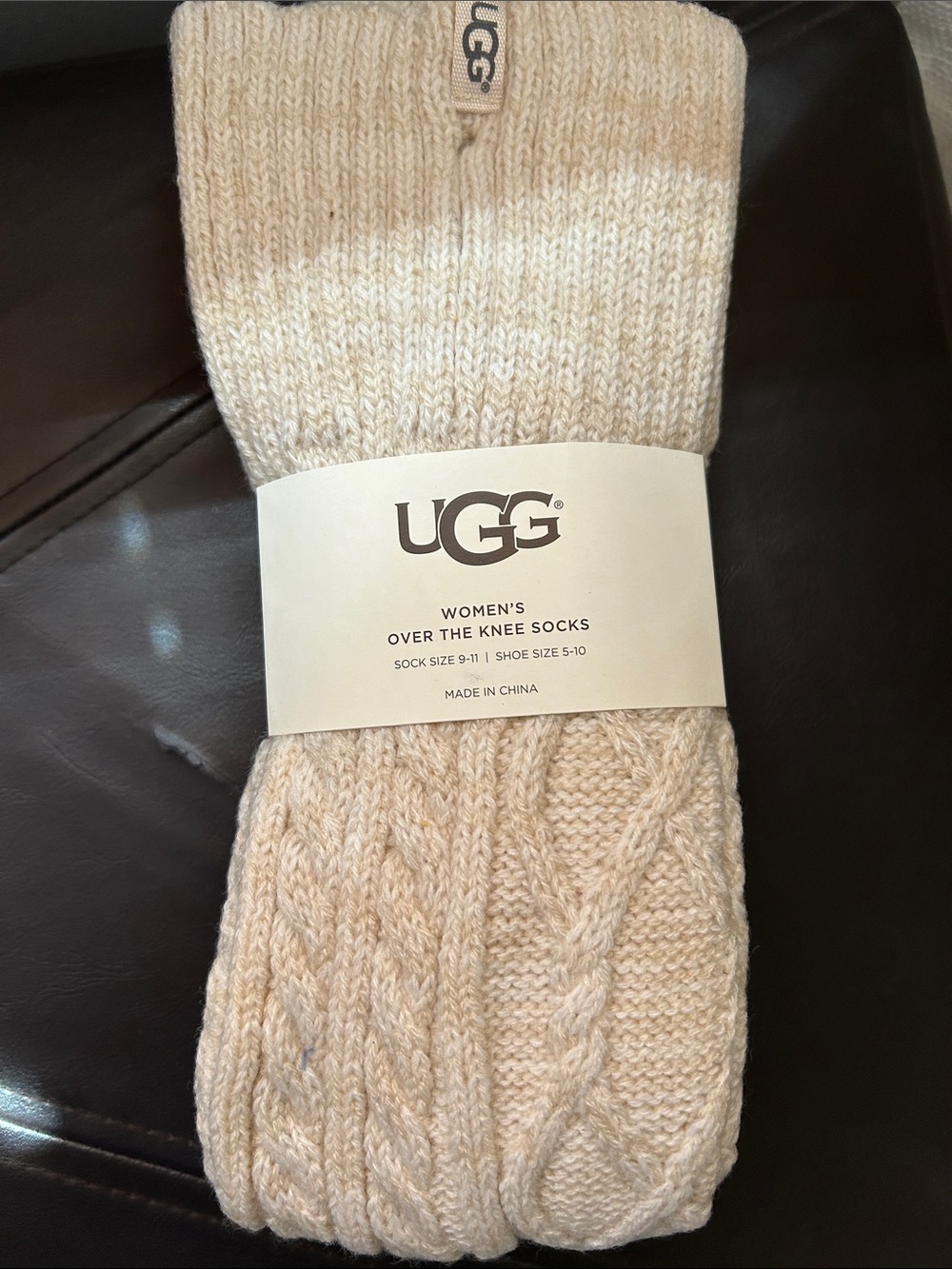 UGG Women's Over-the-Knee Cable Knit Socks in Light Beige - Picture 5 of 5